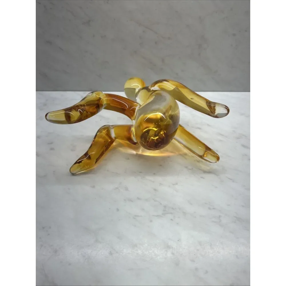 Vintage Hand Blown/Fairing Folk Art Person Sitting Unique Piece 6”x 6.5” Amber